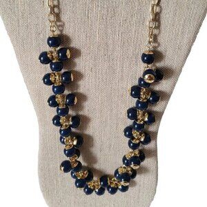 J. Crew Navy and Gold Cluster Bead Necklace